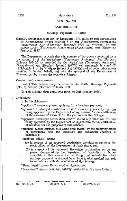 The Cattle Headage Payments (No. 2) Scheme (Northern Ireland) 1974