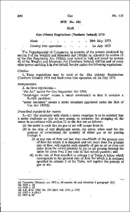 The Gas (Meter) Regulations (Northern Ireland) 1975
