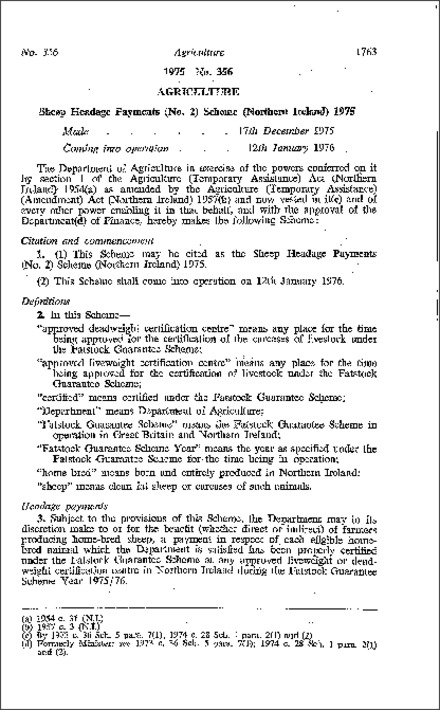 The Sheep Headage Payments (No. 2) Scheme (Northern Ireland) 1975