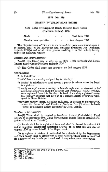 The 81/2% Ulster Development Bonds (Second Issue) Order (Northern Ireland) 1976