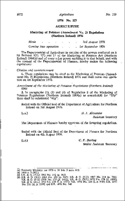 The Marketing of Potatoes (Amendment No. 2) Regulations (Northern Ireland) 1976