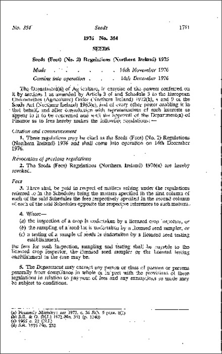The Seeds (Fees) (No. 2) Regulations (Northern Ireland) 1976