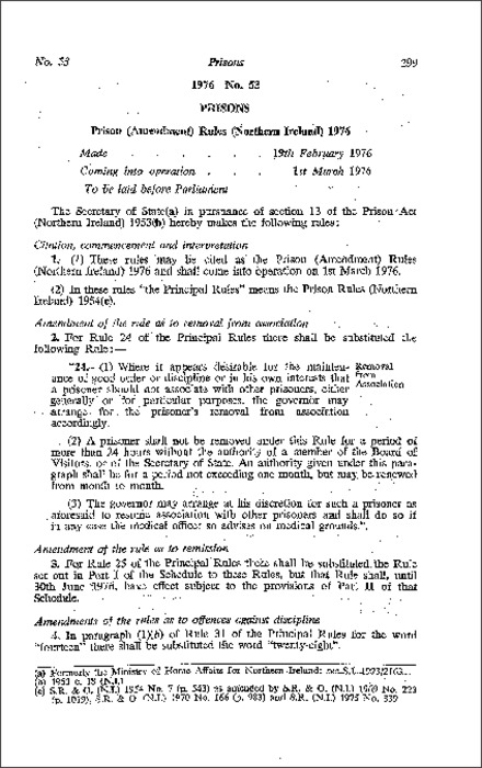 The Prison (Amendment) Rules (Northern Ireland) 1976