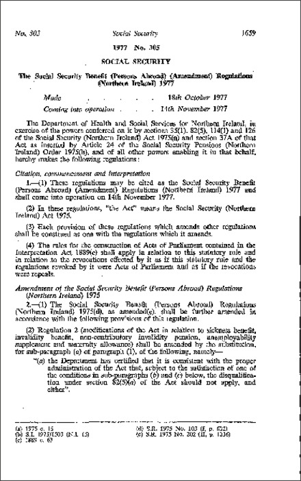 The Social Security Benefit (Persons Abroad) (Amendment) Regulations (Northern Ireland) 1977