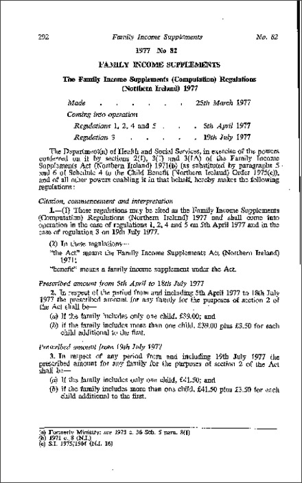 The Family Income Supplements (Computation) Regulations (Northern Ireland) 1977