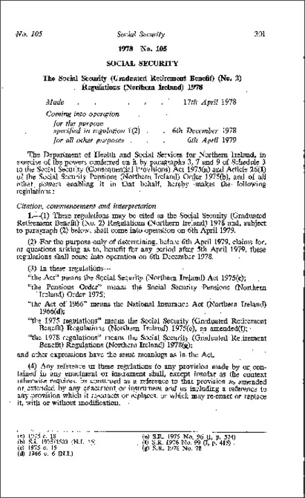 The Social Security (Graduated Retirement Benefit) (No. 2) Regulations (Northern Ireland) 1978