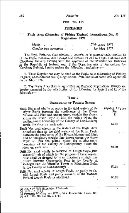 The Foyle Area (Licensing of Fishing Engines) (Amendment No. 2) Regulations (Northern Ireland) 1978