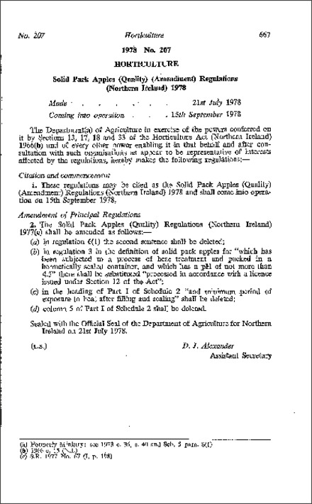 The Solid Pack Apples (Quality) (Amendment) Regulations (Northern Ireland) 1978