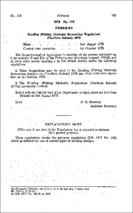 The Escallop (Fishing Methods) Revocation Regulations (Northern Ireland) 1978