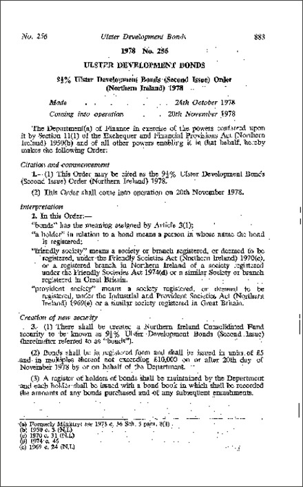 The 9% Ulster Development Bonds (Second Issue) Order (Northern Ireland) 1978