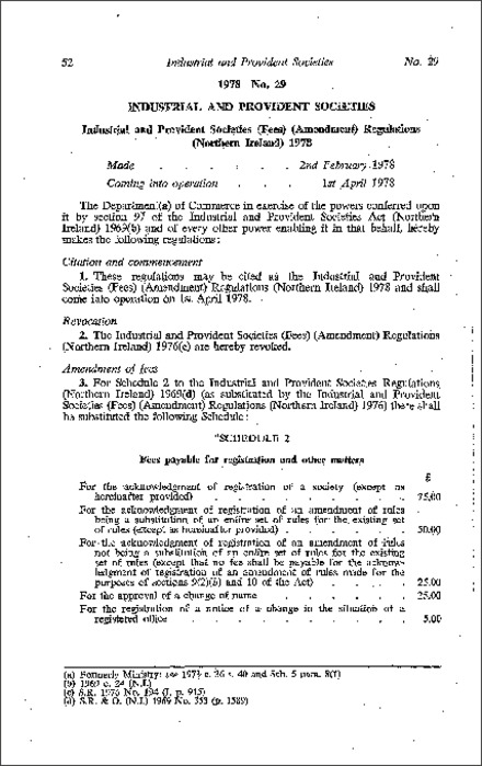 The Industrial and Provident Societies (Fees) (Amendment) Regulations (Northern Ireland) 1978