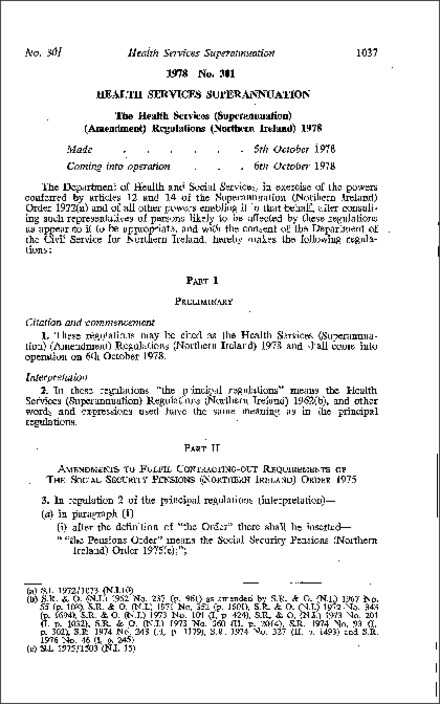 The Health Services (Superannuation) (Amendment) Regulations (Northern Ireland) 1978