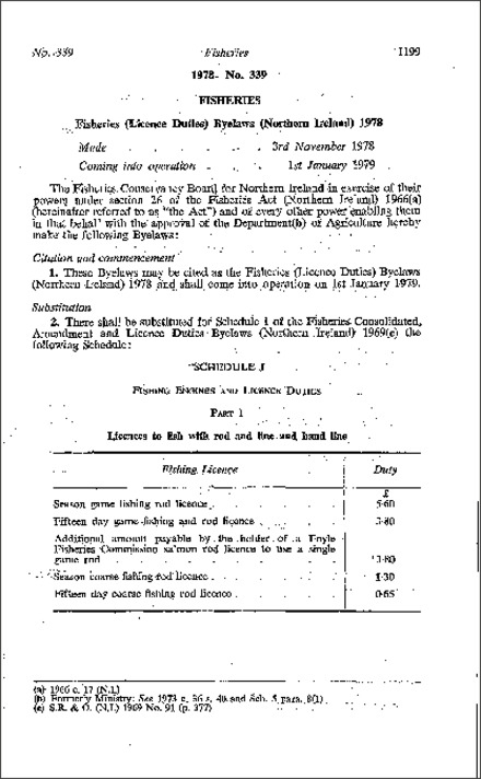 The Fisheries (Licence Duties) Byelaws (Northern Ireland) 1978