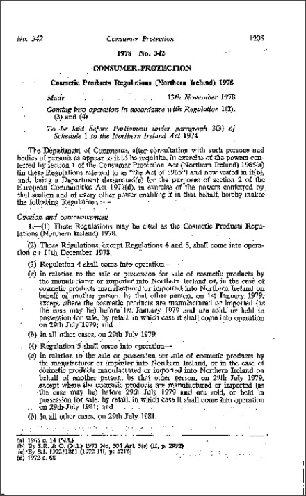 The Cosmetic Products Regulations (Northern Ireland) 1978