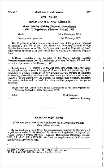 The Motor Vehicles (Driving Licences) (Amendment) (No. 2) Regulations (Northern Ireland) 1978
