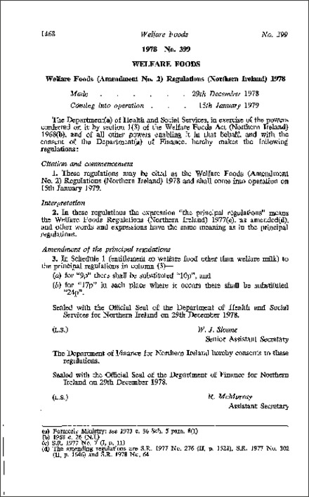 The Welfare Foods (Amendment No. 2) Regulations (Northern Ireland) 1978