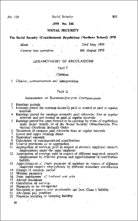 The Social Security (Contributions) Regulations (Northern Ireland) 1979