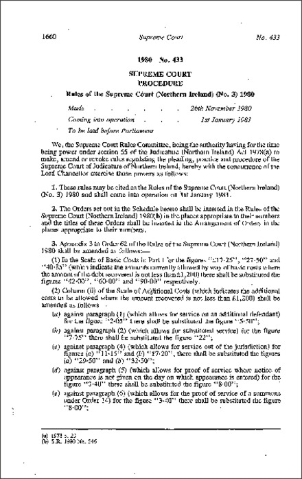 The Rules of the Supreme Court (Northern Ireland) (No. 3) (Northern Ireland) 1980