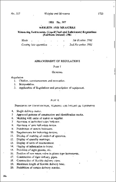 The Measuring Instruments (Liquid Fuel and Lubricants) Regulations (Northern Ireland) 1981