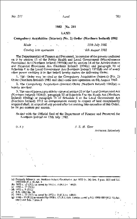 The Compulsory Acquisition (Interest) (No. 2) Order (Northern Ireland) 1982