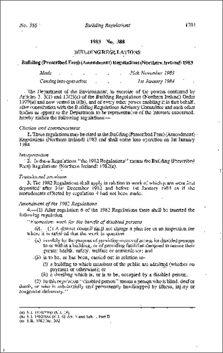The Building (Prescribed Fees) (Amendment) Regulations (Northern Ireland) 1983