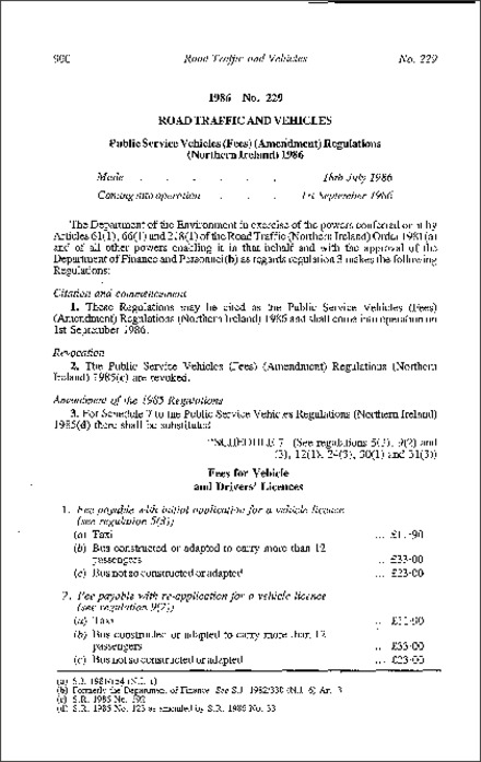 The Public Service Vehicles (Fees) (Amendment) Regulations (Northern Ireland) 1986