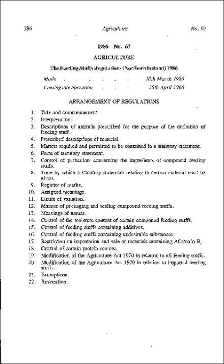 The Feeding Stuffs Regulations (Northern Ireland) 1986