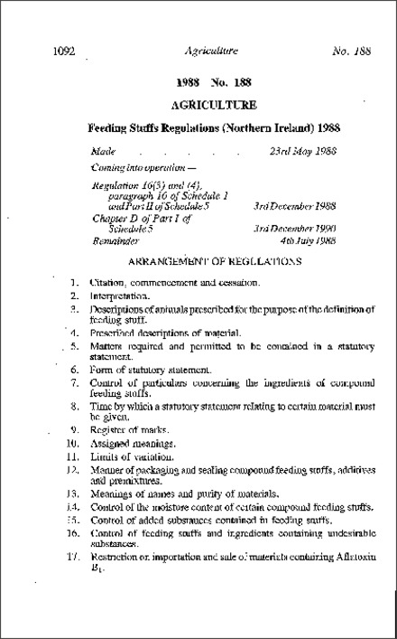 The Feeding Stuffs Regulations (Northern Ireland) 1988