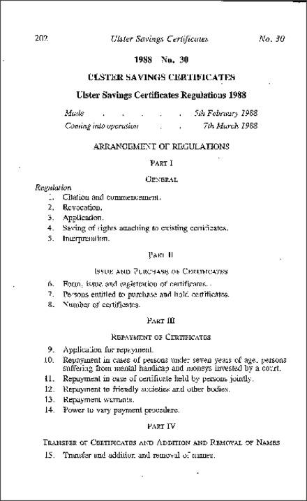 The Ulster Savings Certificates Regulations (Northern Ireland) 1988