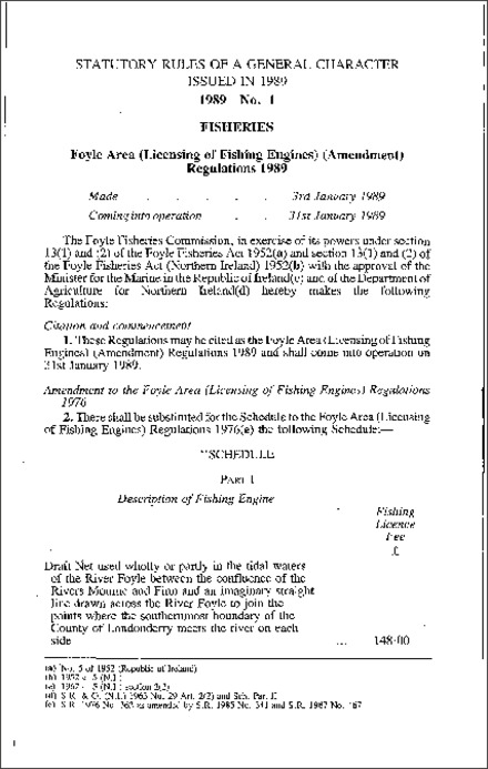 The Licensing of Fishing Engines (Amendment) Regulations (Northern Ireland) 1989