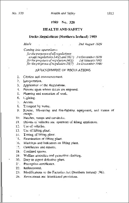 The Docks Regulations (Northern Ireland) 1989