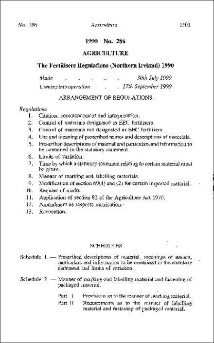 The Fertilisers Regulations (Northern Ireland) 1990