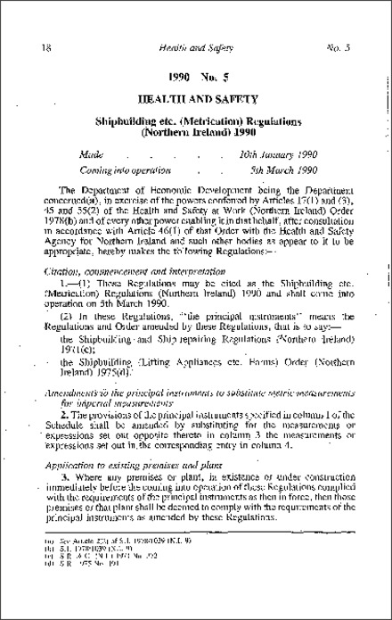The Shipbuilding etc. (Metrication) Regulations (Northern Ireland) 1990