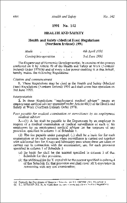 The Health and Safety (Medical Fees) Regulations (Northern Ireland) 1991