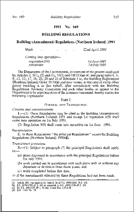 The Building (Amendment) Regulations (Northern Ireland) 1991