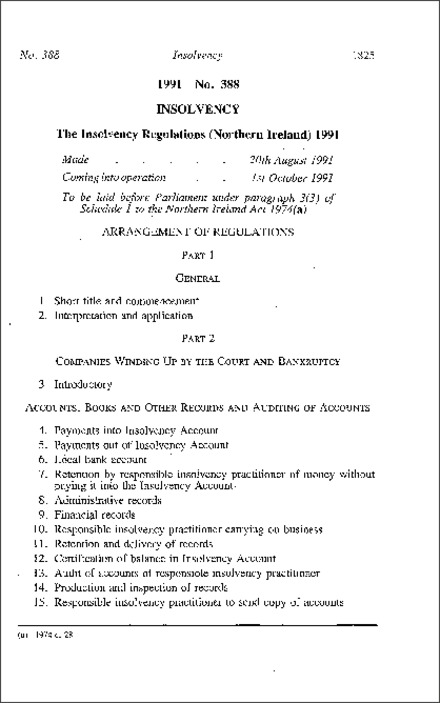 The Insolvency Regulations (Northern Ireland) 1991