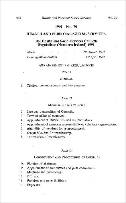 The Health and Social Services Councils Regulations (Northern Ireland) 1991