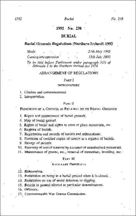 The Burial Grounds Regulations (Northern Ireland) 1992