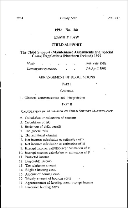 The Child Support (Maintenance Assessment and Special Cases) Regulations (Northern Ireland) 1992