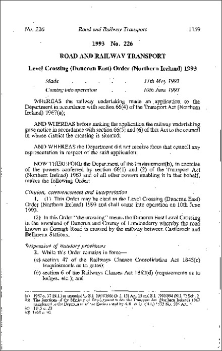 The Level Crossing (Duncrun East) Order (Northern Ireland) 1993