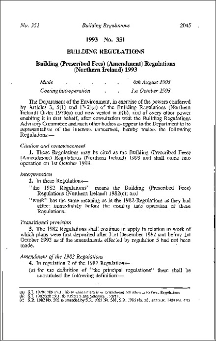 The Building (Prescribed Fees) (Amendment) Regulations (Northern Ireland) 1993