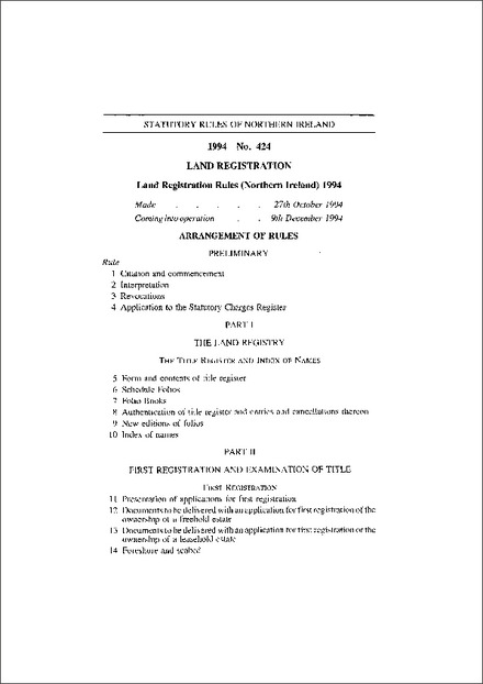 Land Registration Rules (Northern Ireland) 1994