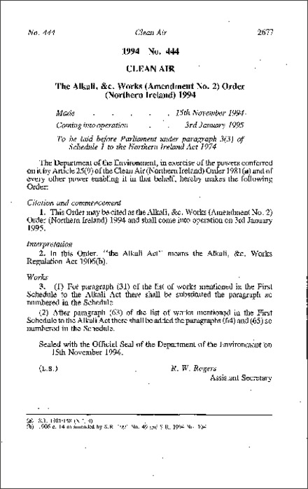 The Alkali, &c., Works (Amendment No. 2) Order (Northern Ireland) 1994