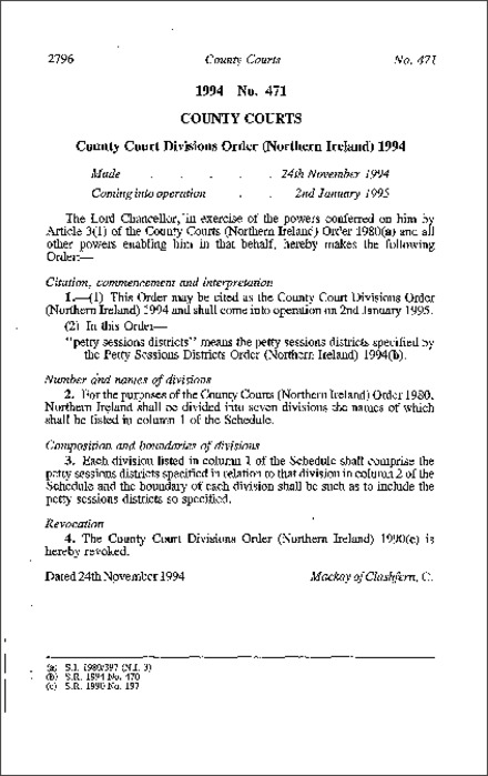 The County Court Divisions Order (Northern Ireland) 1994