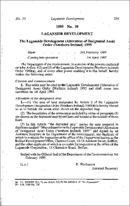 The Laganside Development (Alteration of Designated Area) Order (Northern Ireland) 1995