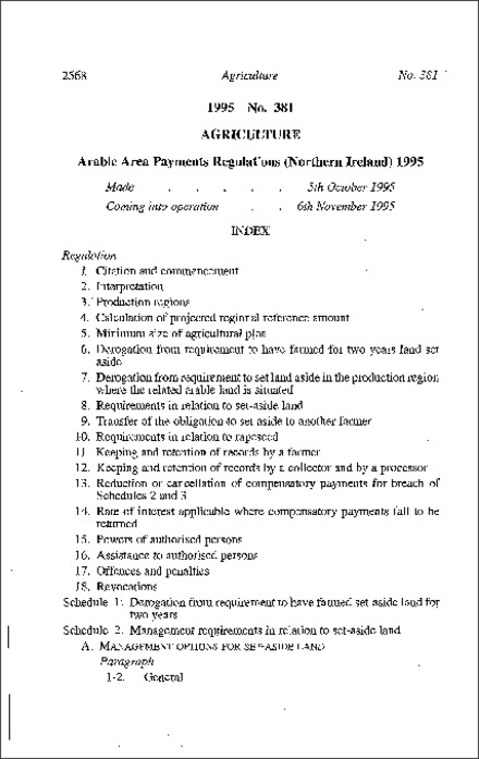 The Arable Area Payments Regulations (Northern Ireland) 1995