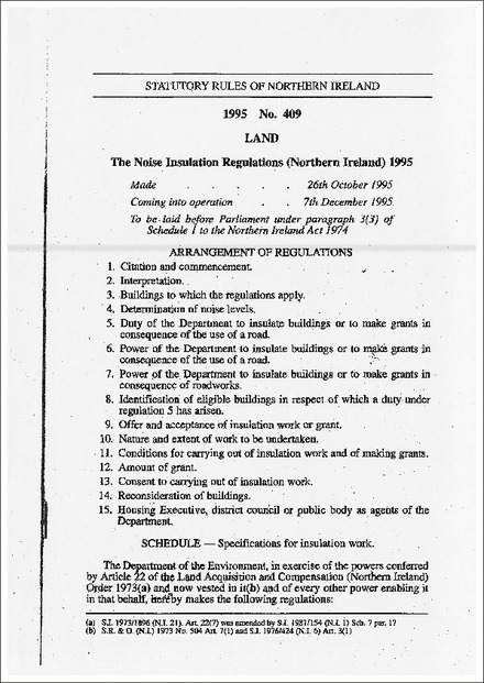The Noise Insulation Regulations (Northern Ireland) 1995
