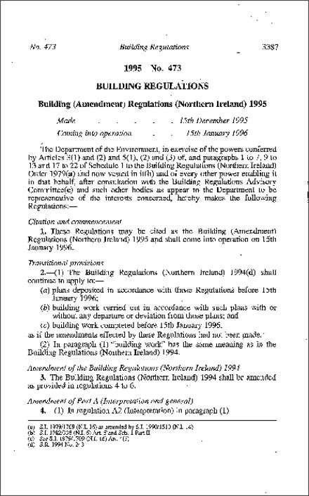 The Building (Amendment) Regulations (Northern Ireland) 1995