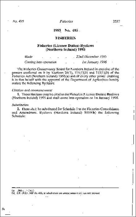 The Fisheries (Licence Duties) Byelaws (Northern Ireland) 1995