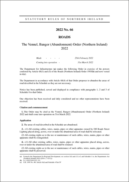 The Vennel, Bangor (Abandonment) Order (Northern Ireland) 2022